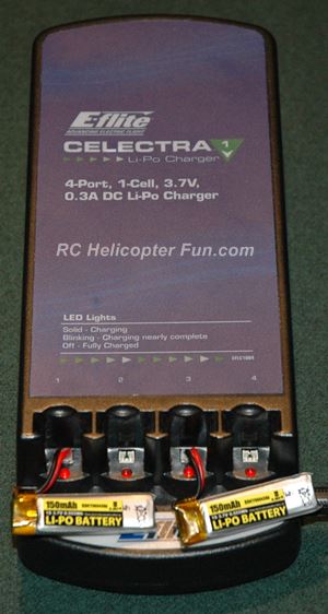 Charging Esky 150 1S LiPo's with Eflite Celectra charger.