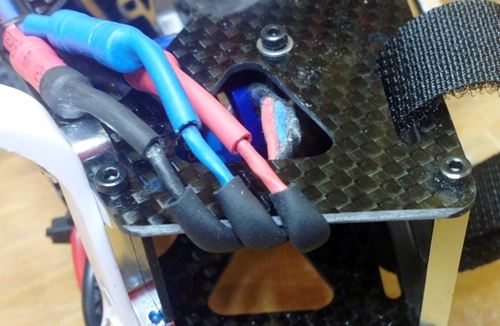 Blade 300 CFX Motor Wires Needed Protection From The Sharp Carbon Frame Edge