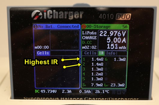 Using the Highest LiPo Cell Internal Resistance to Calculate The Maximum Safe Discharge Rate of the LiPo Battery.