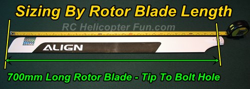 Large RC Helicopters Size Shown By Rotor Blade Length - The mostly accepted standard.