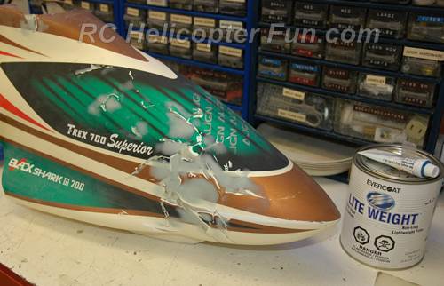 Repairs To Fiberglass F3C Fuselage Using Fiberglass Cloth, Resin, & Light Weight Auto Body Filler