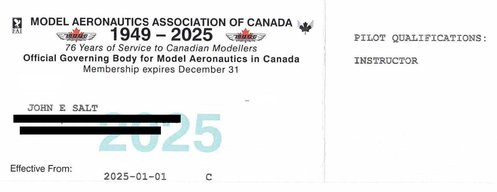 John Salt's Model Aeronautics Association of Canada RC Helicopter Instructor Certificate